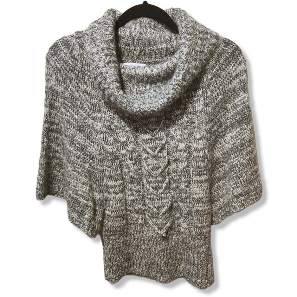 Delia's 90s Sweater Gray Chunky Cable Knit poncho dolman batwing shawl women's S